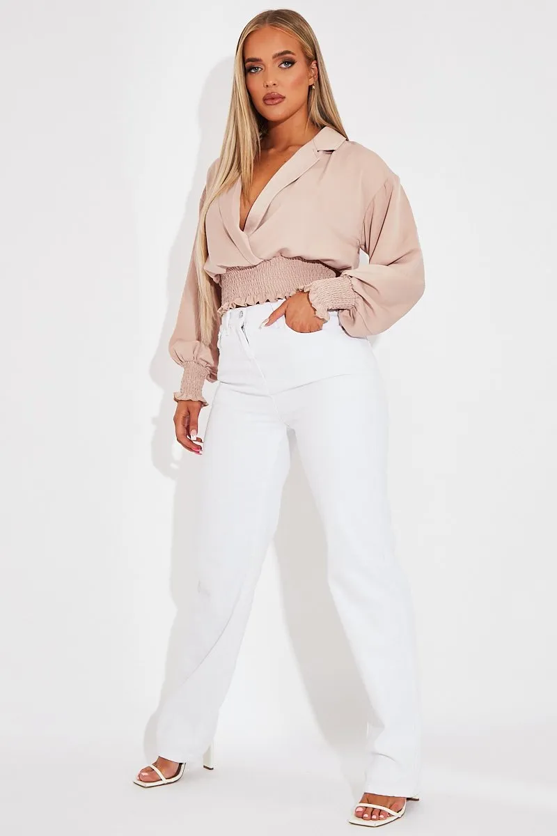 Nude Plunge Shirred Waist Top - Ciera sold by Rebellious Fashion product image thumbnail 4