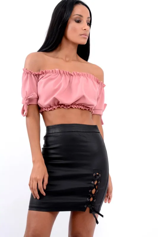 Rose Ruched Bardot Gypsy Crop Top - Janette sold by Rebellious Fashion