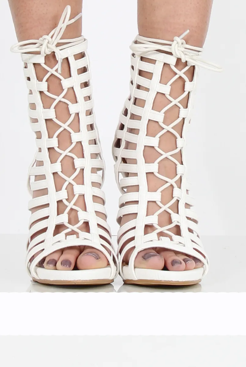 White Caged Lace Up Heels - Jane sold by Rebellious Fashion product image thumbnail 2