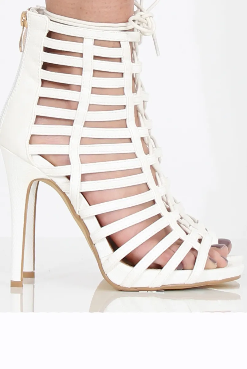 White Caged Lace Up Heels - Jane sold by Rebellious Fashion product image thumbnail 3