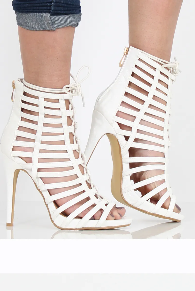 White Caged Lace Up Heels - Jane sold by Rebellious Fashion product image thumbnail 4