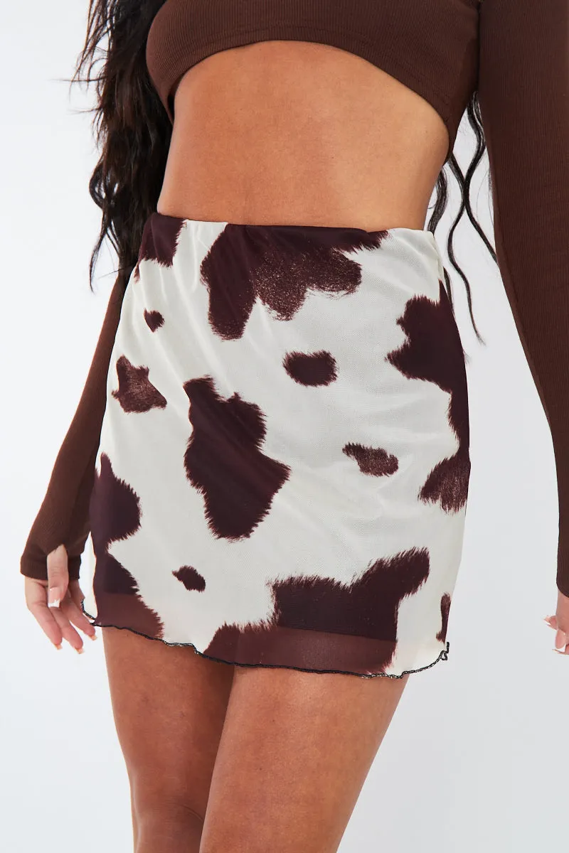 Brown Cow Print Mesh Mini Skirt - Cianna sold by Rebellious Fashion product image thumbnail 4