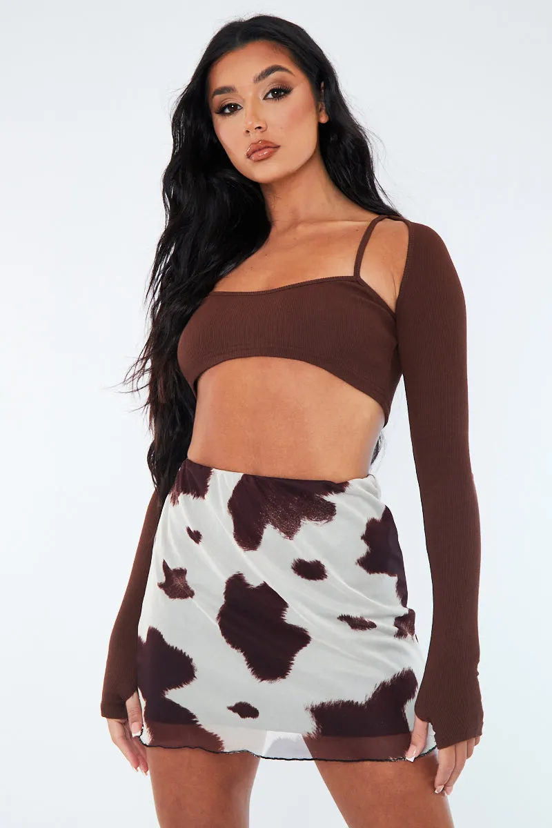 Brown Cow Print Mesh Mini Skirt - Cianna sold by Rebellious Fashion product image thumbnail 3