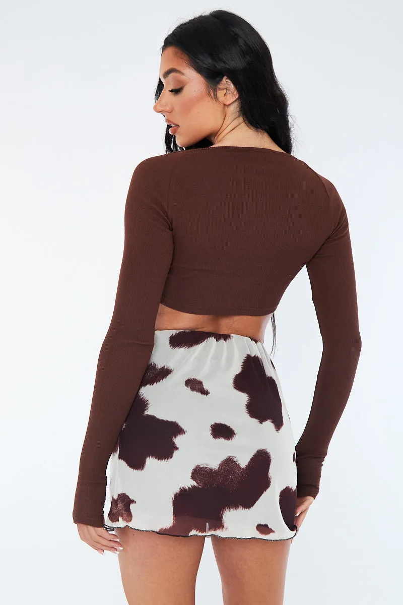 Brown Cow Print Mesh Mini Skirt - Cianna sold by Rebellious Fashion product image thumbnail 5