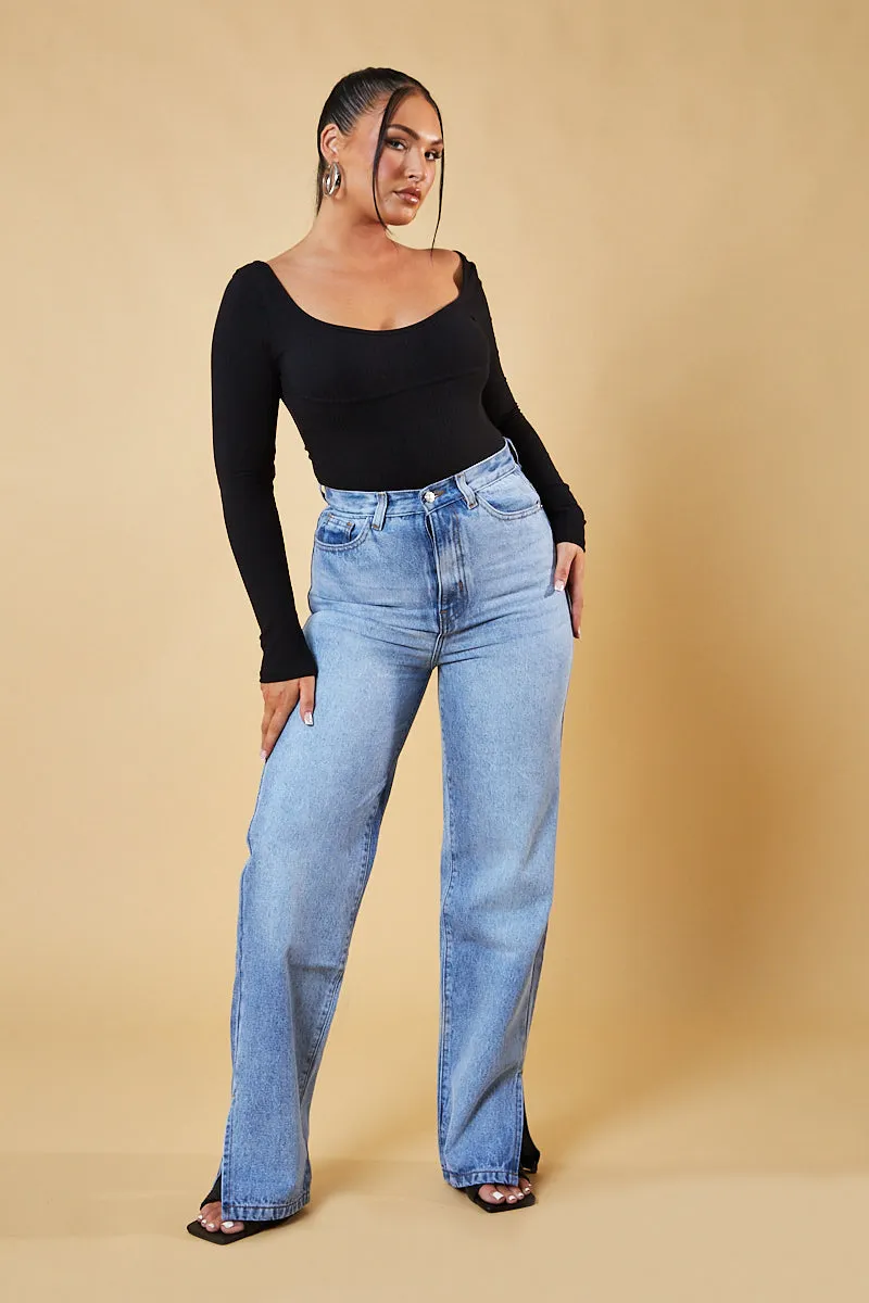 Black Rib Knit Long Sleeve Bodysuit - Vari sold by Rebellious Fashion product image thumbnail 2