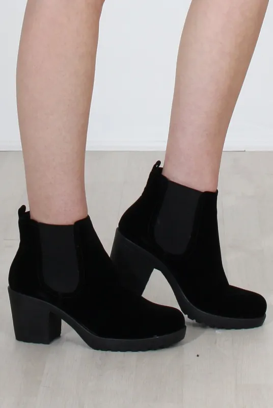 Zoeey Black Suede Platform boots sold by Rebellious Fashion