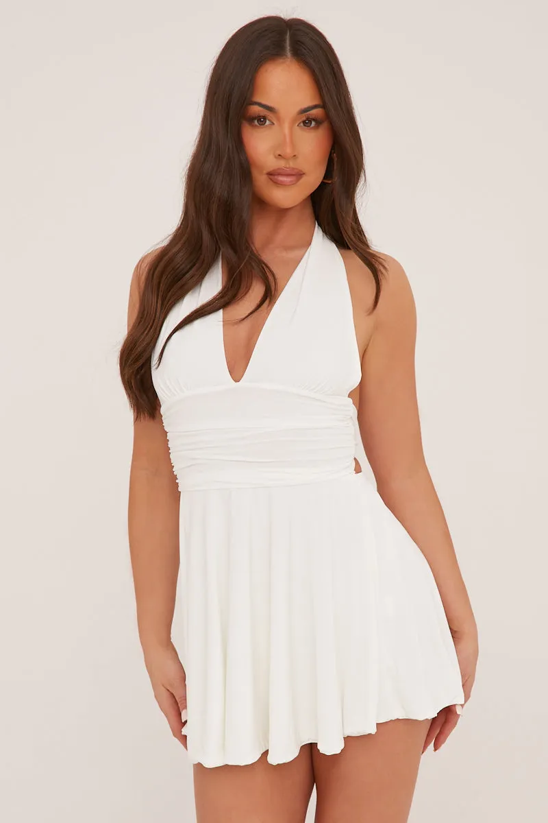 White Halter Plunge Neck Mini Dress - Pippa sold by Rebellious Fashion product image thumbnail 2