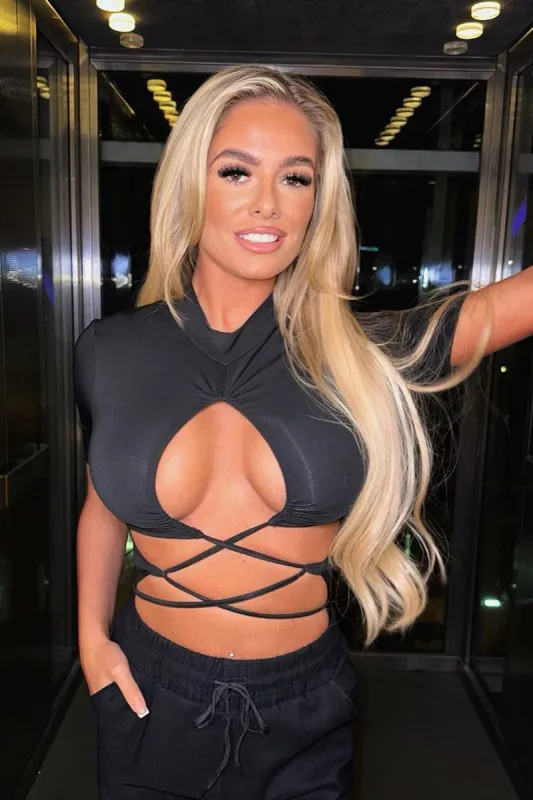 Black Ruched Cutout High Neck Bodysuit - Lakin sold by Rebellious Fashion
