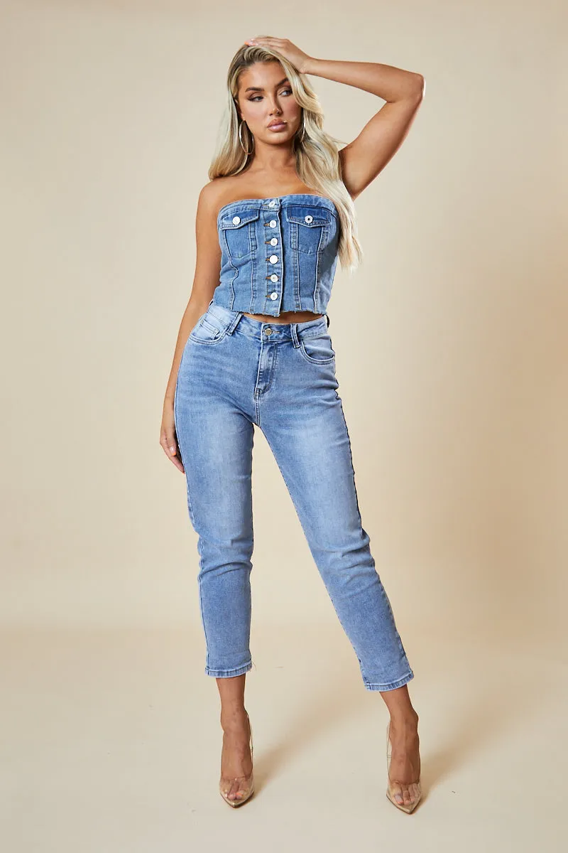 Mid Blue High Waist Mom Jeans - Alma sold by Rebellious Fashion product image thumbnail 2