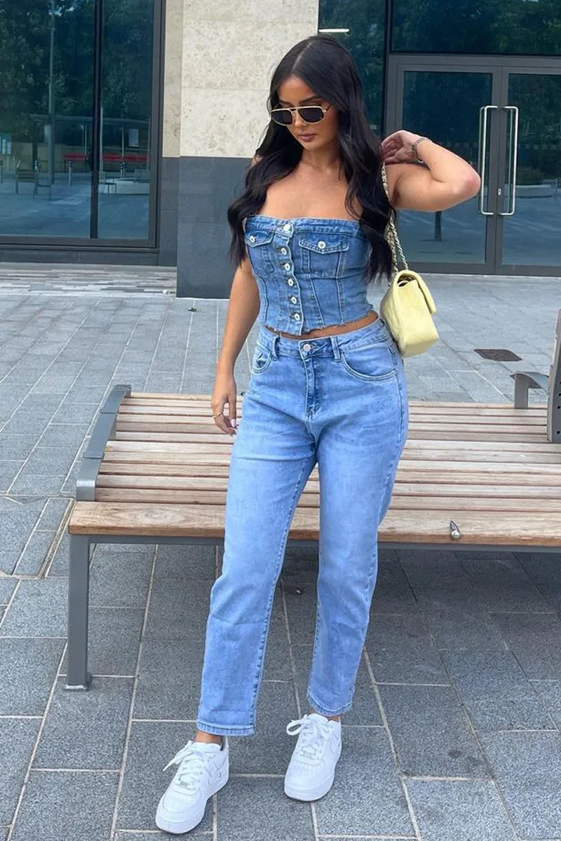 Mid Blue High Waist Mom Jeans - Alma sold by Rebellious Fashion