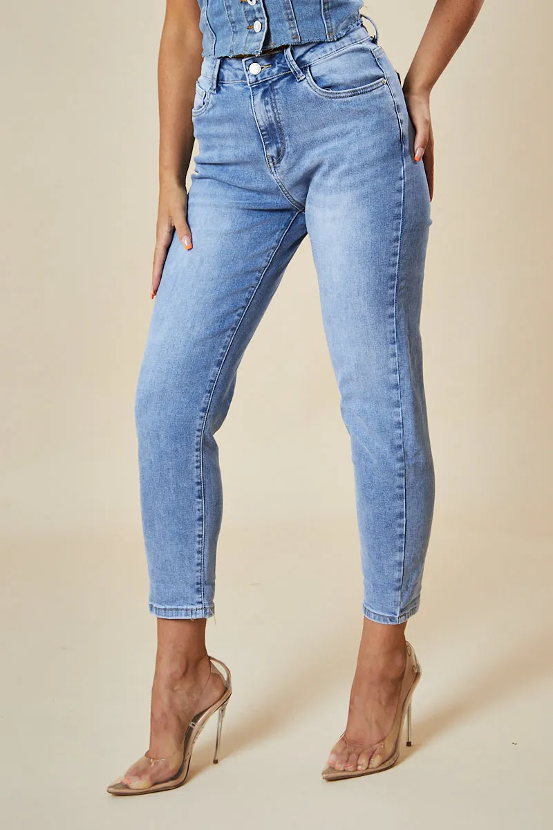 Mid Blue High Waist Mom Jeans - Alma sold by Rebellious Fashion product image thumbnail 3
