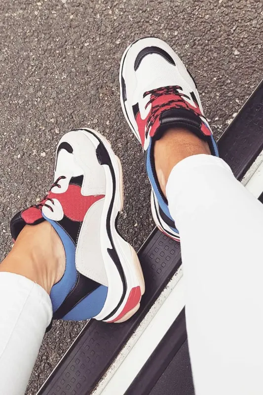 Red And Blue Chunky Lace Up Trainers - Thea sold by Rebellious Fashion