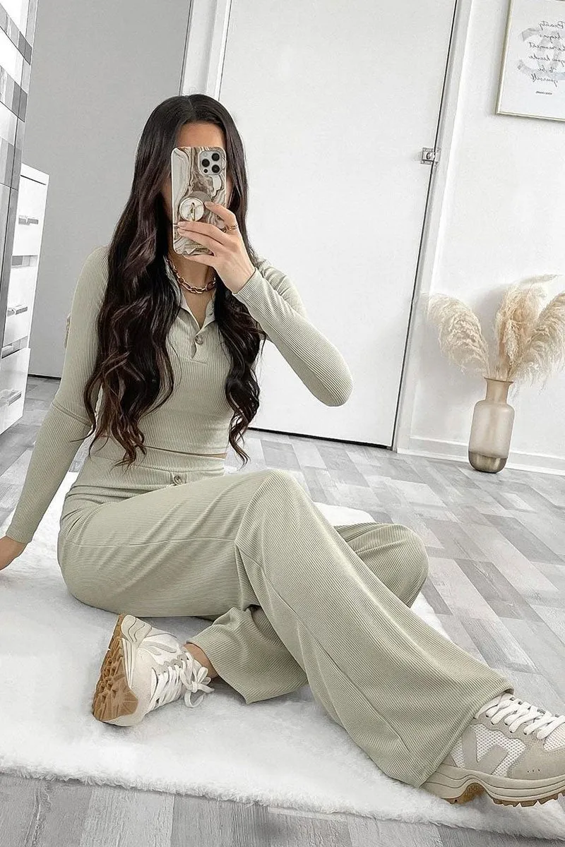 Sage Ribbed Button Front Top + Trouser Co-ord - Emani sold by Rebellious Fashion product image thumbnail 3