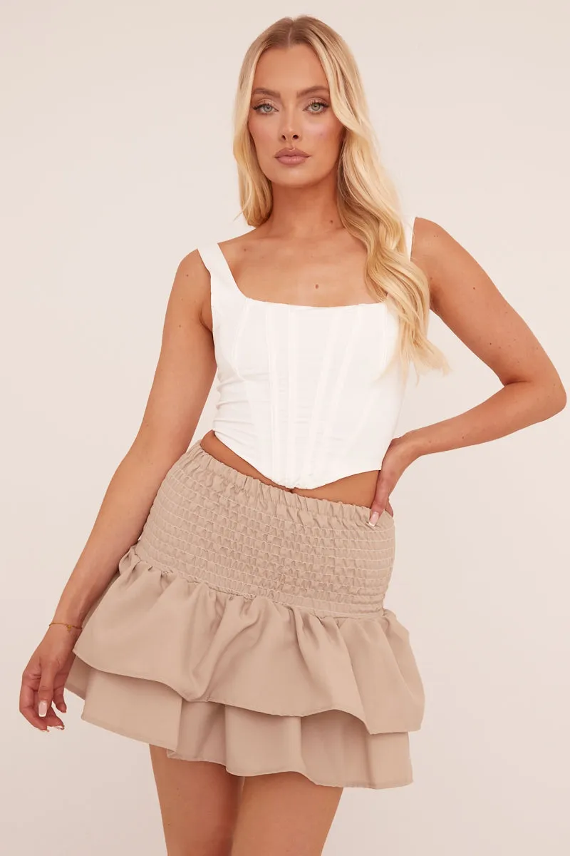 Beige Shirring Detail Tiered Mini Skirt - Vitoria sold by Rebellious Fashion product image thumbnail 2