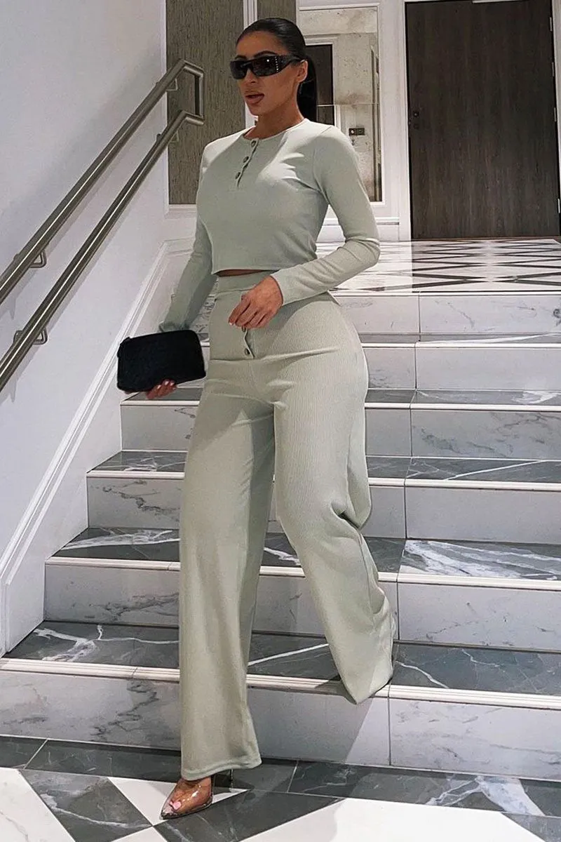 Sage Ribbed Button Front Top + Trouser Co-ord - Emani sold by Rebellious Fashion product image thumbnail 2
