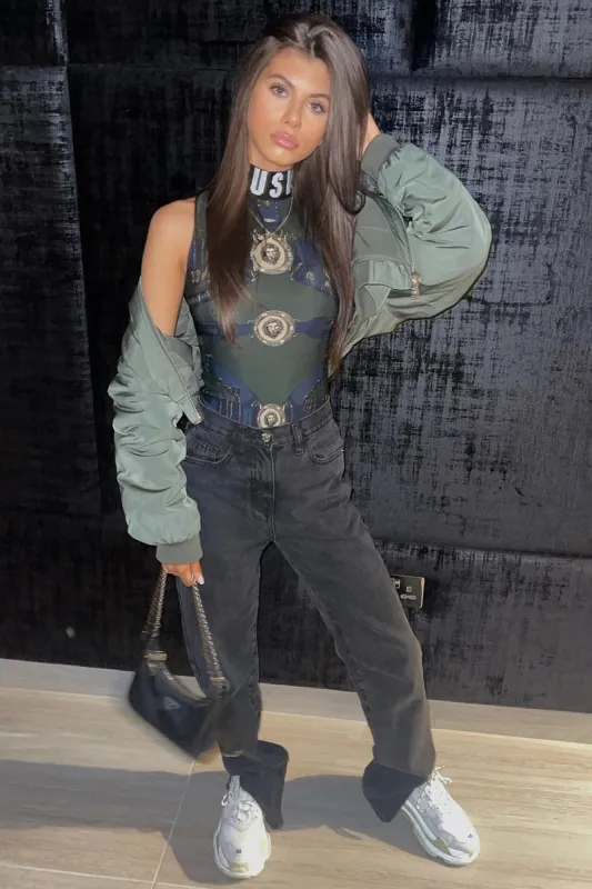 Charcoal Denim Straight Leg Side Split Jeans - Tashi sold by Rebellious Fashion