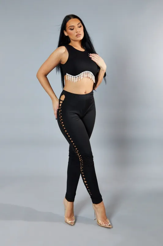 Black Knot Detail Leggings - Brigitta sold by Rebellious Fashion