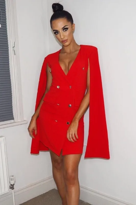 Red Cape Style Blazer Dress - Rosy sold by Rebellious Fashion