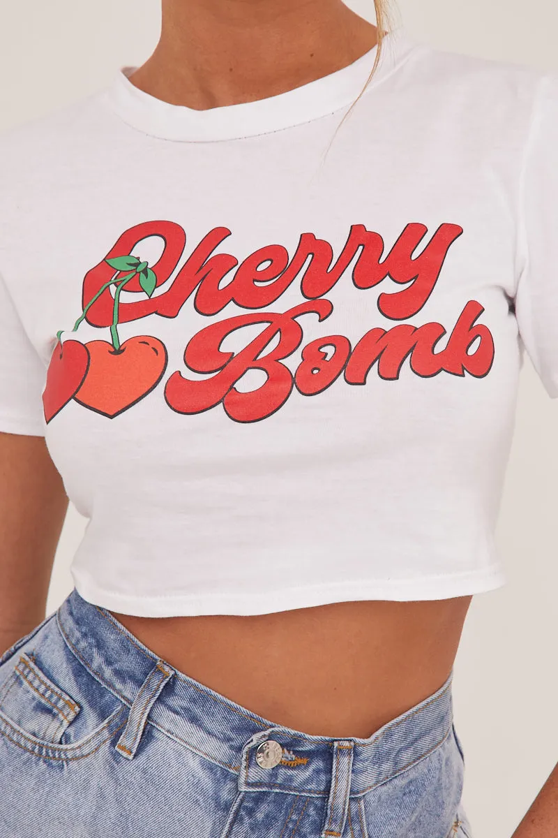 White Graphic Print Cropped T-shirt - Jayden sold by Rebellious Fashion product image thumbnail 3