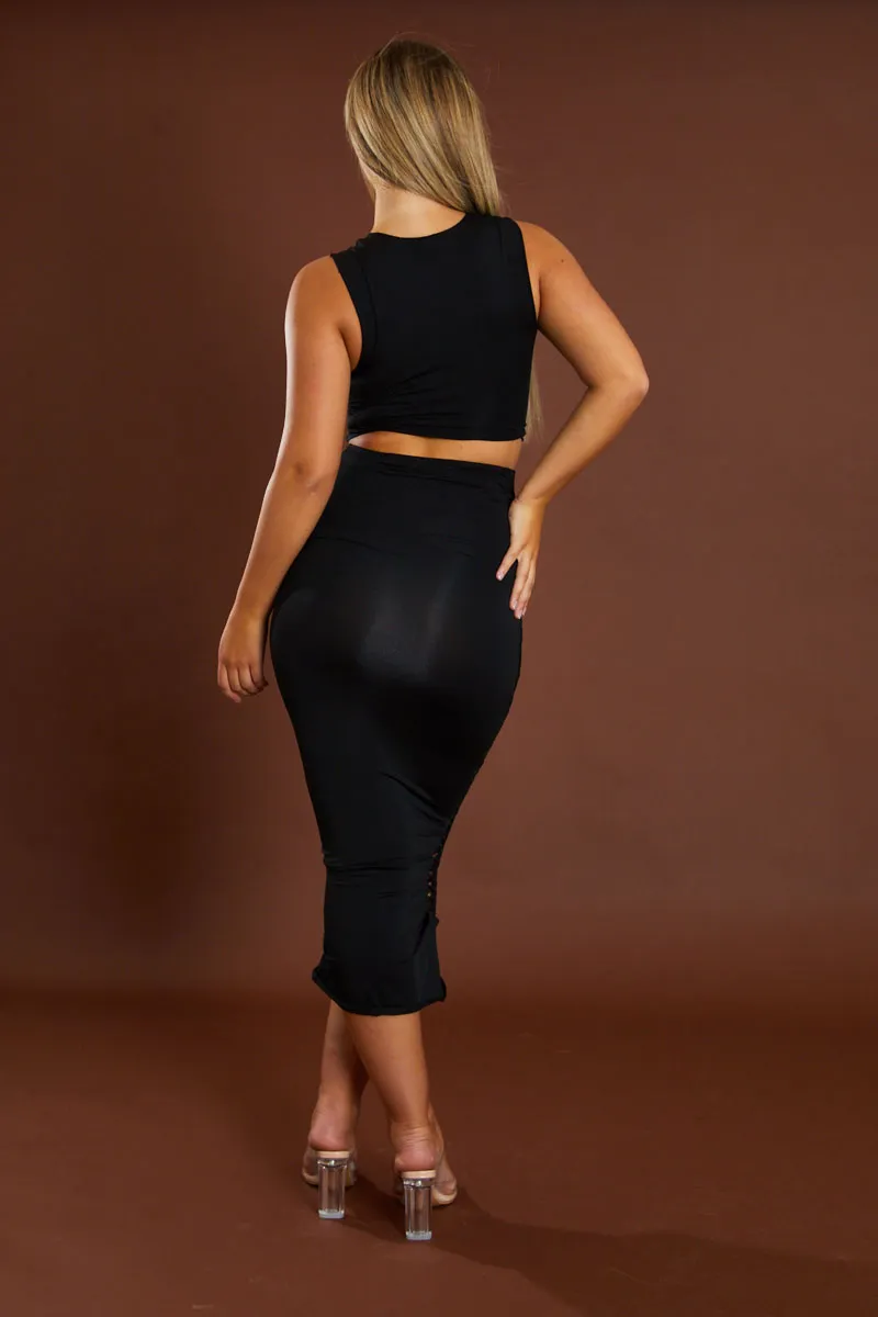 Black Knot Cut Out Crop Top & Midi Skirt Set - Clara sold by Rebellious Fashion product image thumbnail 5