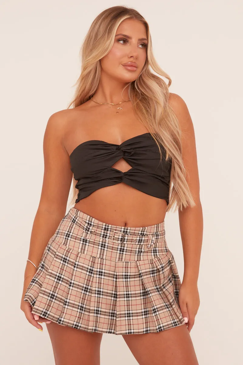 Beige Check Print Belt Detail Pleated Mini Skirt - Esraa sold by Rebellious Fashion product image thumbnail 2