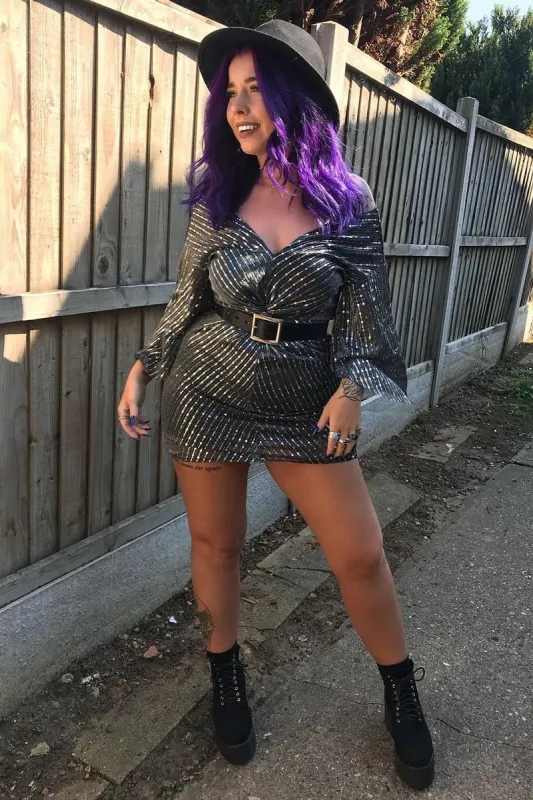 Silver Glitter Plunge Twist Front Mini Dress - Idalis made by Rebellious Fashion