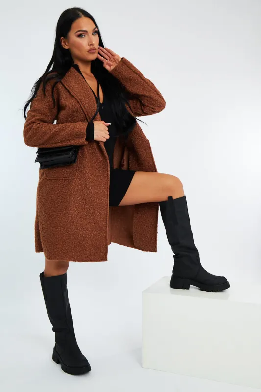 Camel Mid Length Teddy Coat - Madelin sold by Rebellious Fashion