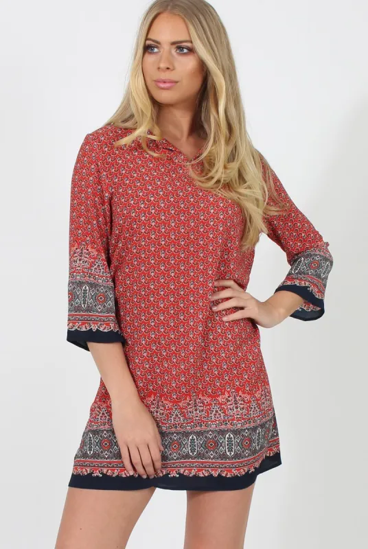 Red Print Shift Dress - Charlotte sold by Rebellious Fashion