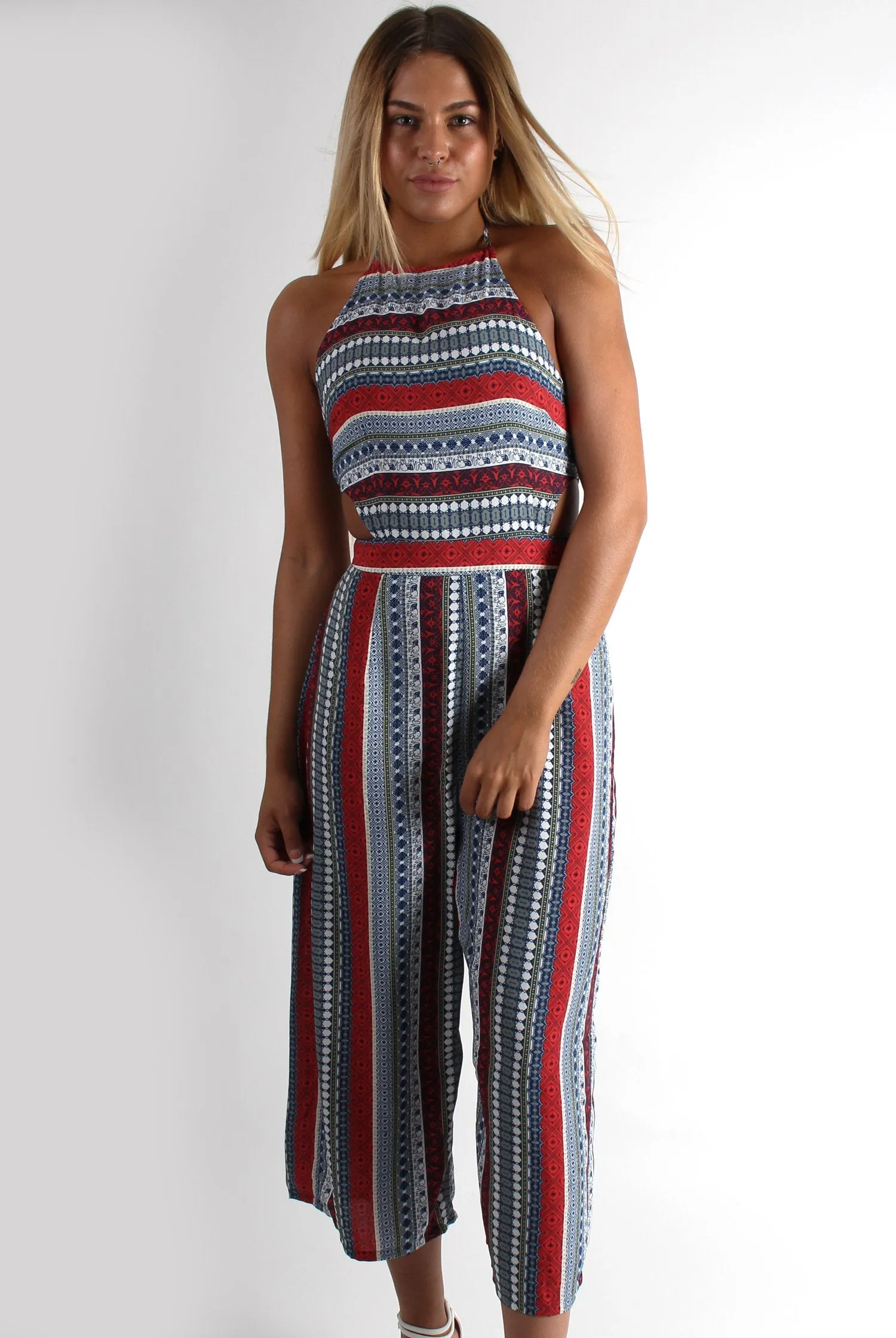 Gillian Paisley Elephant Culotte Halter Neck Jumpsuit sold by Rebellious Fashion