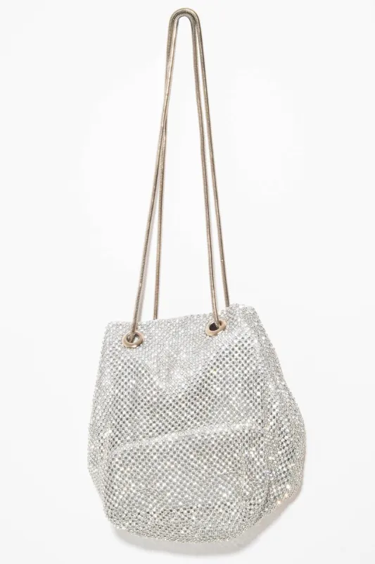 Silver Diamante Embellished Snake Chain Bag - Eliane sold by Rebellious Fashion