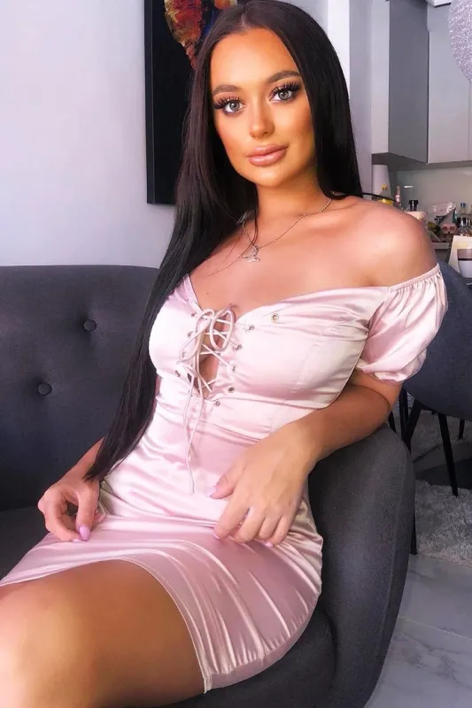 Rose Lace Up Detail Satin Mini Dress - Tinslee sold by Rebellious Fashion