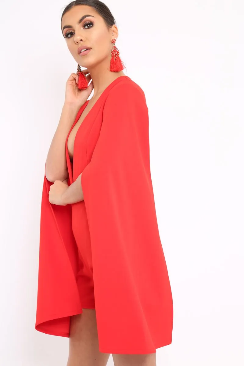 Red Extreme Plunge Cape Playsuit - Haylo sold by Rebellious Fashion product image thumbnail 5