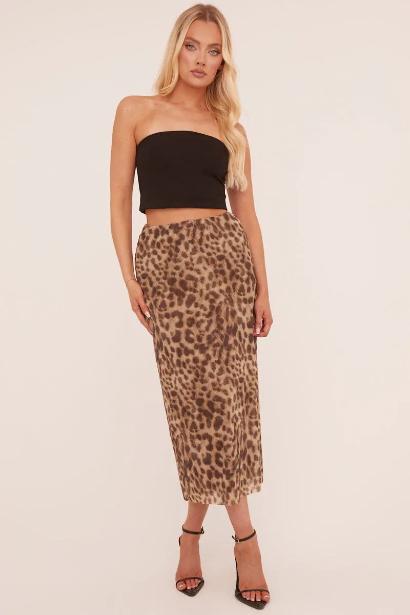 Beige Leopard Print Midi Skirt - Avina sold by Rebellious Fashion