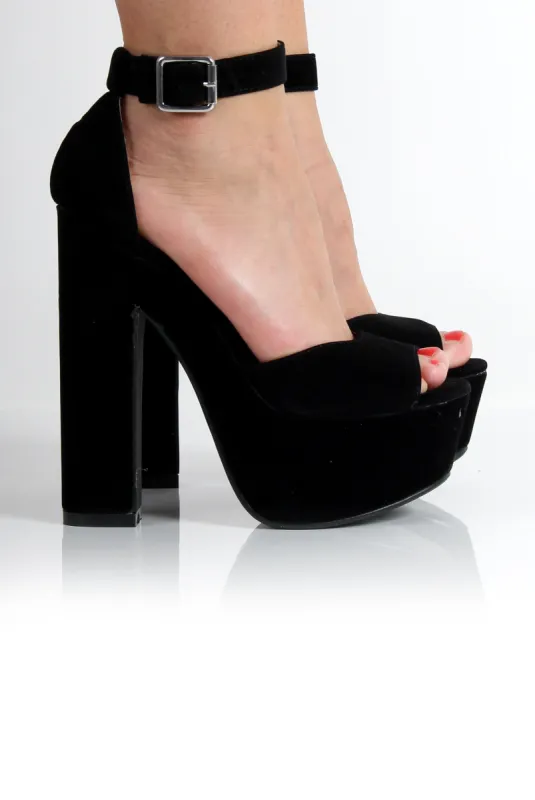 Camila Black Suede Peep Toe Heels made by Rebellious Fashion