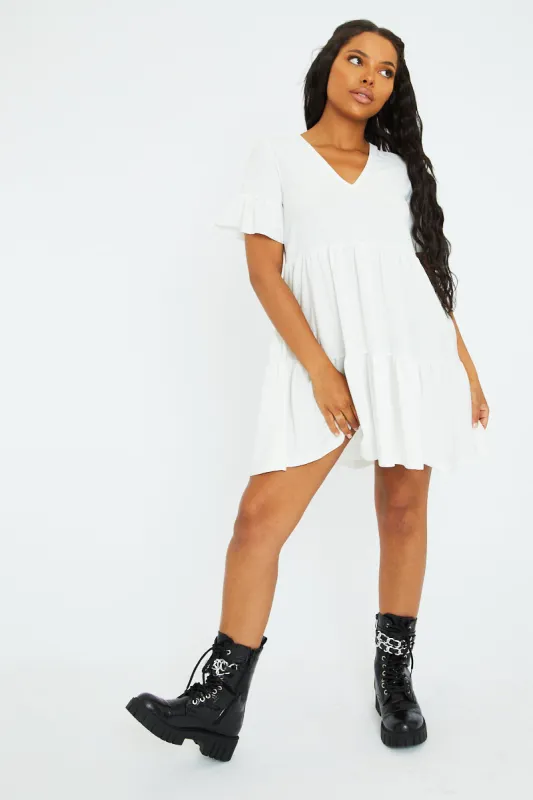 White Frill Smock Dress - Ruth made by Rebellious Fashion