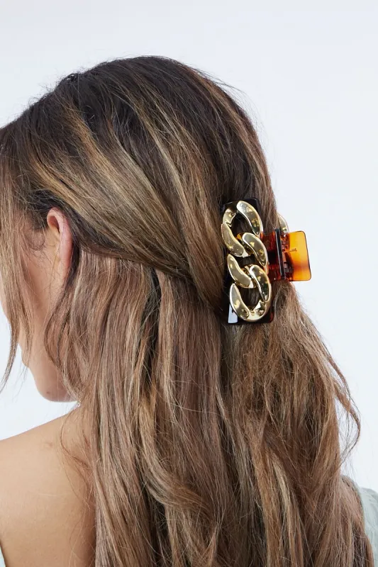Brown Gold Chain Link Hair Clip - Tailynn sold by Rebellious Fashion