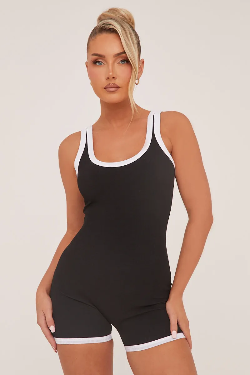 Black Contrast Binding Scoop Neck Unitard - Myra sold by Rebellious Fashion product image thumbnail 2