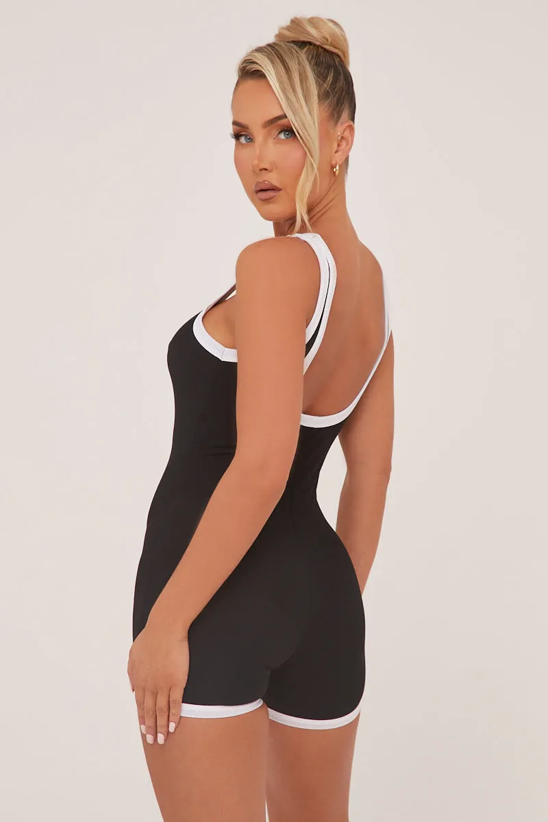 Black Contrast Binding Scoop Neck Unitard - Myra sold by Rebellious Fashion product image thumbnail 4
