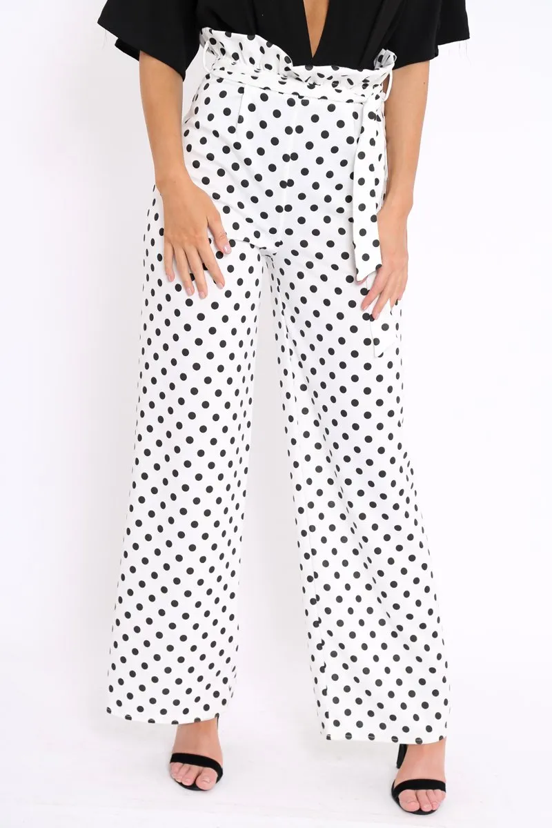 Polka Dot Paper Bag Tie Waist Wide Leg Trousers - Kennedy sold by Rebellious Fashion