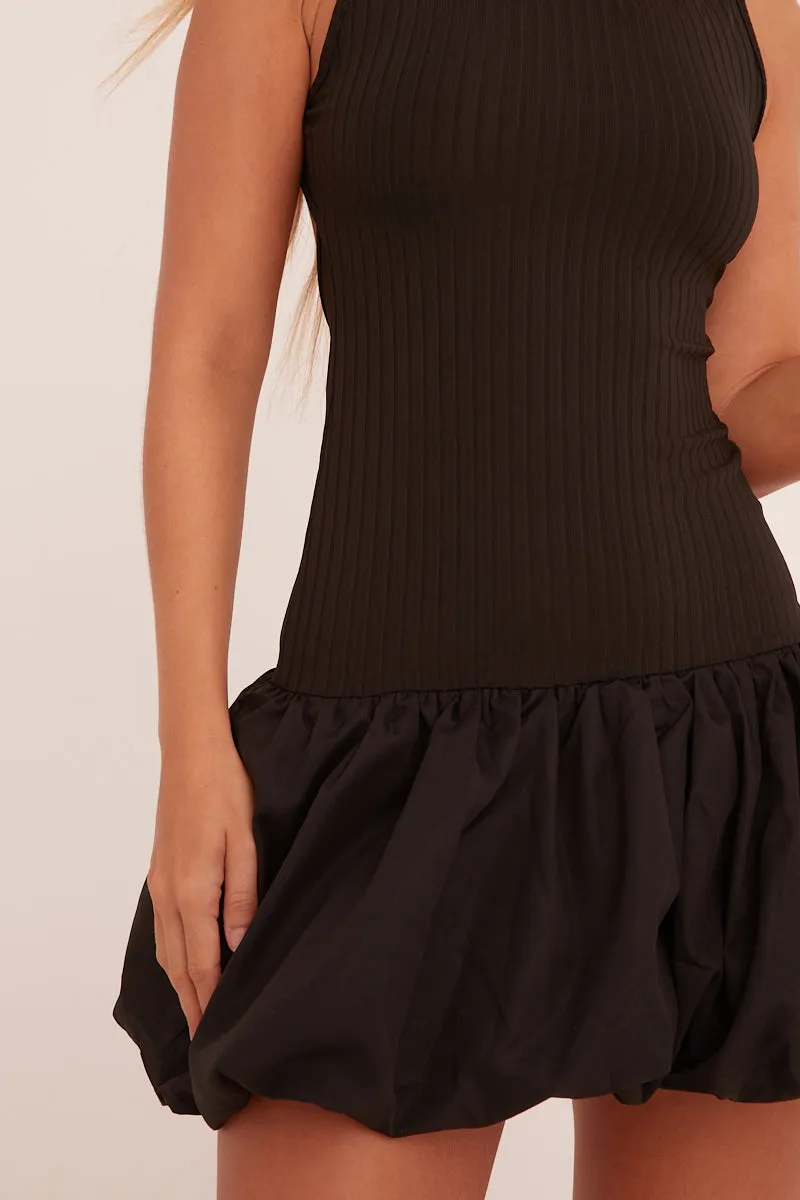 Black High Neck Cut Out Back Puffball Mini Dress - Aima sold by Rebellious Fashion product image thumbnail 5