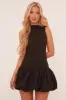 Black High Neck Cut Out Back Puffball Mini Dress - Aima sold by Rebellious Fashion