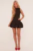 Black High Neck Cut Out Back Puffball Mini Dress - Aima sold by Rebellious Fashion