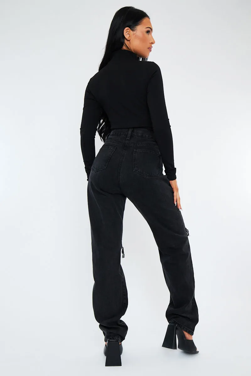 Charcoal Denim Distressed Knee Extra Long Jeans - Ivelisse sold by Rebellious Fashion product image thumbnail 4