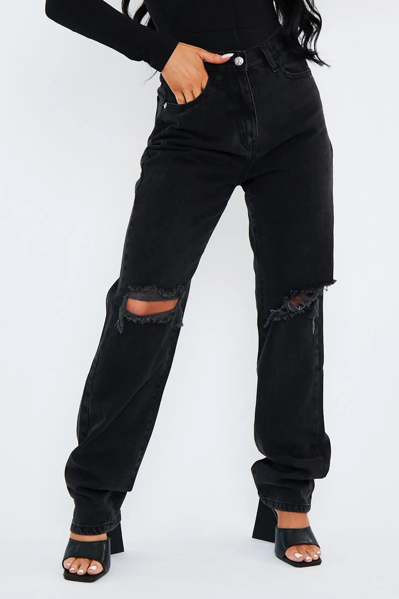 Charcoal Denim Distressed Knee Extra Long Jeans - Ivelisse sold by Rebellious Fashion product image thumbnail 3