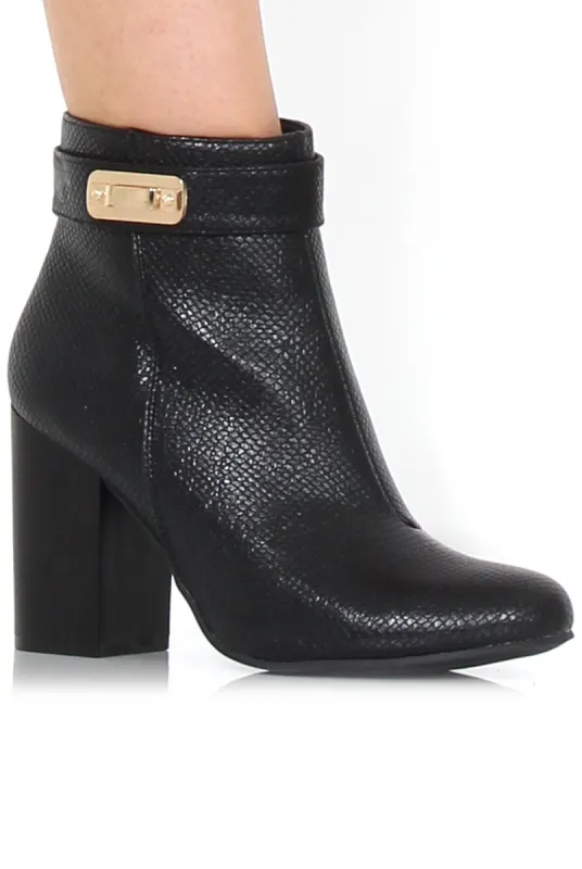 Rashida Black Snakeskin Buckle Ankle Boots sold by Rebellious Fashion