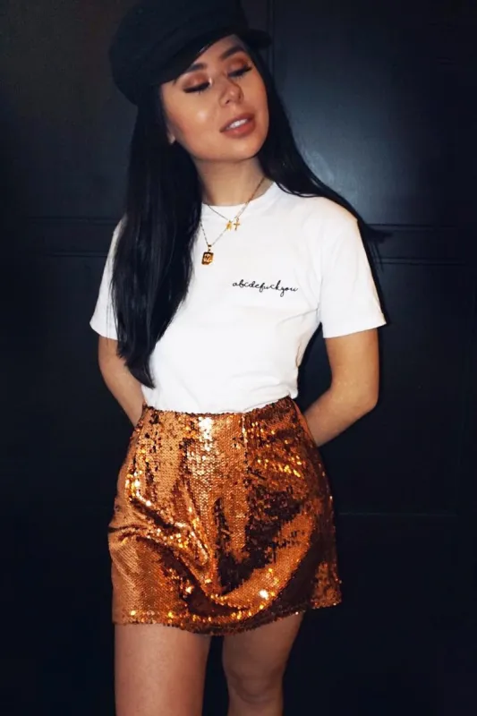 Rose Gold Sequin Mini Skirt - Tristy sold by Rebellious Fashion