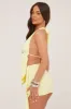 Yellow Plunge Neck Cowl Detail Top & Mini Skirt Co-ord Set - Lama sold by Rebellious Fashion