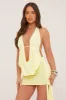 Yellow Plunge Neck Cowl Detail Top & Mini Skirt Co-ord Set - Lama sold by Rebellious Fashion