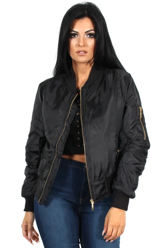 Kylie Black Zip Front Bomber Jacket sold by Rebellious Fashion