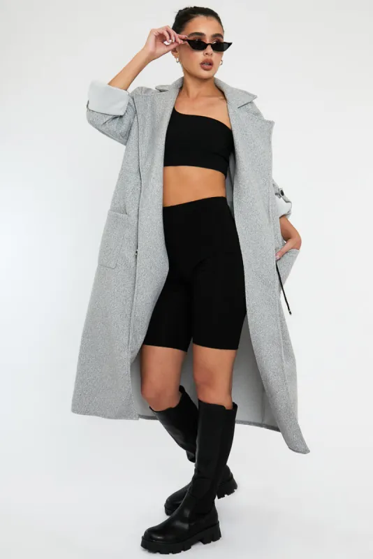 Grey Relaxed Tie Waist Trench Coat - Mayva sold by Rebellious Fashion